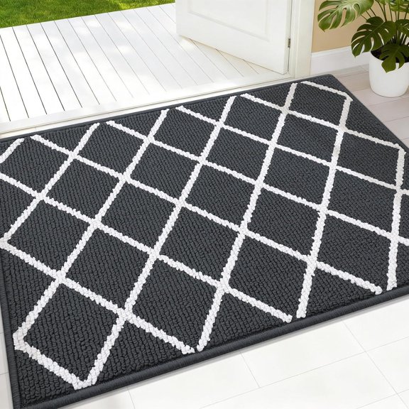 Buganda Indoor Door Mat, 20"x 32", Non Slip Low-Profile Entrance Rug Front Inside Doormats Dirt Trapper Entry Door Rugs for Entryway, Dark Grey