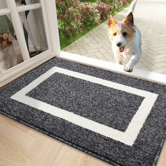 Buganda Indoor Door Mat, 20"x 32", Non Slip Low-Profile Entrance Rug Front Inside Doormats Dirt Trapper Entry Door Rugs for Entryway, Black