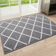 Buganda Indoor Door Mat, 20"x 32", Non Slip Low-Profile Entrance Rug Front Inside Doormats Dirt Trapper Entry Door Rugs for Entryway, Grey