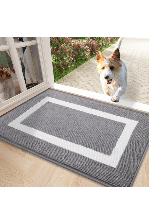 Indoor Door Mat, 20"x 32", Non Slip Low-Profile Entrance Rug Front Inside Doormats Dirt Trapper Entry Door Rugs for Entryway, Grey