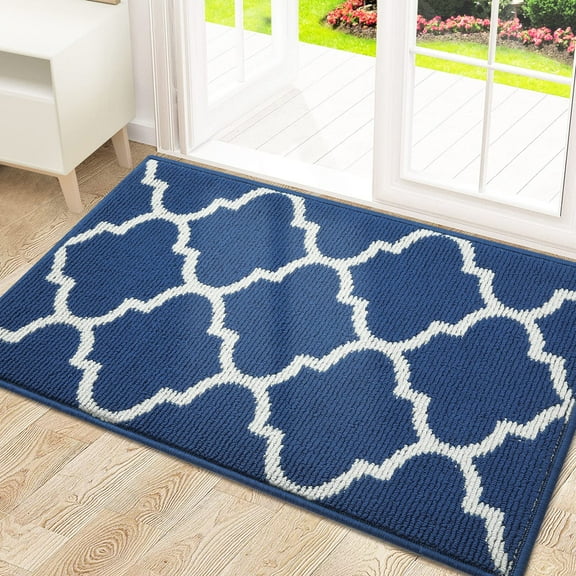 Buganda Indoor Door Mat, 20"x 32", Non Slip Low-Profile Entrance Rug Front Inside Doormats Dirt Trapper Entry Door Rugs for Entryway, Navy Trellis
