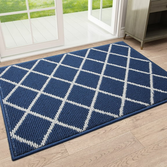 Buganda Indoor Door Mat, 20"x 32", Non Slip Low-Profile Entrance Rug Front Inside Doormats Dirt Trapper Entry Door Rugs for Entryway, Navy