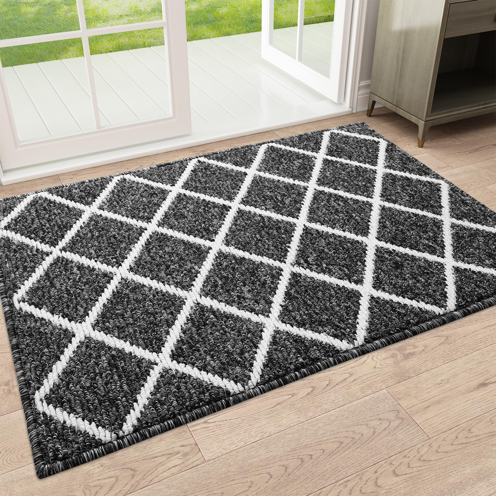 Buganda Indoor Door Mat, 24"x 36", Non Slip Low-Profile Entrance Rug Front Inside Doormats Dirt Trapper Entry Door Rugs for Entryway, Black