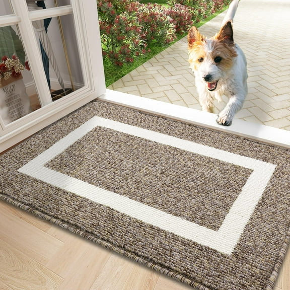 Buganda Indoor Door Mat, 24"x 36", Non Slip Low-Profile Entrance Rug Front Inside Doormats Dirt Trapper Entry Door Rugs for Entryway, Brown