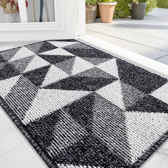 Buganda Indoor Door Mat, Non Slip Absorbent Resist Dirt Entrance Mat, Black, 20"x 32"