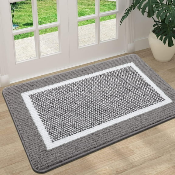 Buganda Indoor Door Mats, Absorbent Trapper Dirt Inside Doormats, Non Slip Low Profile Entry Door Mats, 20x32, Grey