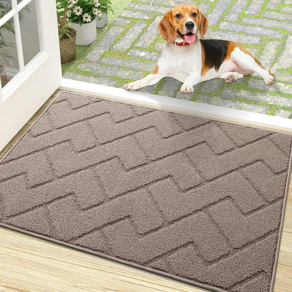 Buganda Indoor Doormat for Entrance, Washable Dirt Trapper Front Door Rug, Absorbent Non-Slip Low-Profile Door Mat(32"x20", Brown)