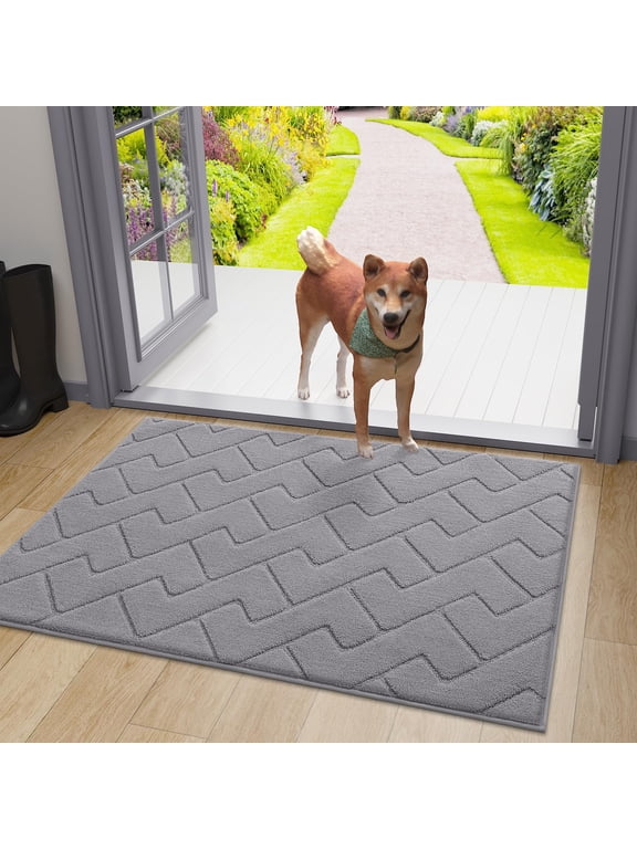 Indoor Doormat for Entrance, Washable Dirt Trapper Front Door Rug, Absorbent Non-Slip Low-Profile Door Mat(32"x20", Grey)