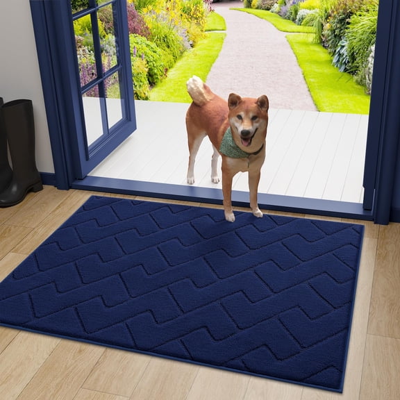Buganda Indoor Doormat for Entrance, Washable Dirt Trapper Front Door Rug, Absorbent Non-Slip Low-Profile Door Mat(32"x20", Navy)