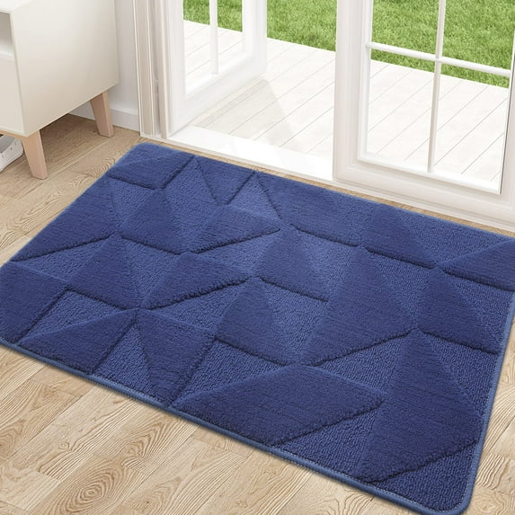Buganda Indoor Doormats, Absorbent Trapper Dirt Door Mats, Non Slip Low Profile Inside Doormats for Entryway, 24x36, Navy Blue
