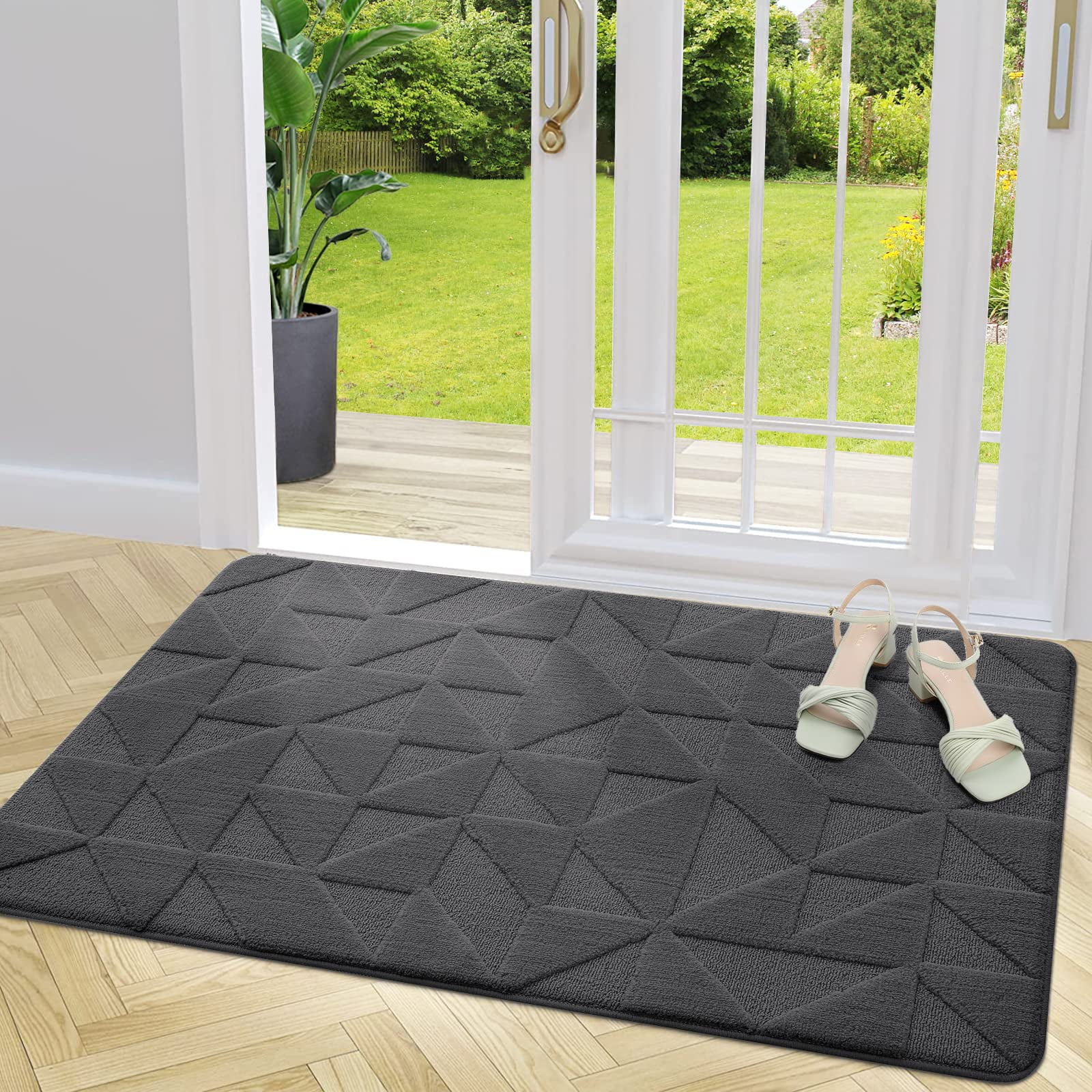 Buganda Indoor Doormats, Absorbent Trapper Dirt Door Mats, Non Slip Low Profile Inside Doormats for Entryway, 32x48, Dark Grey