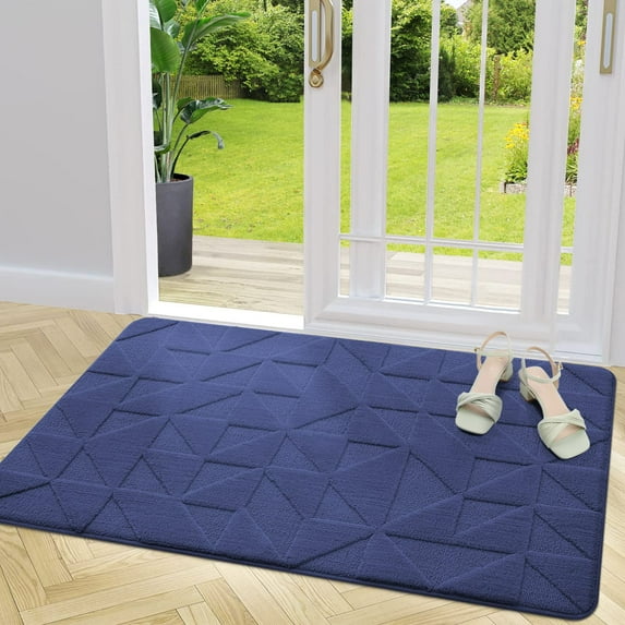 Buganda Indoor Doormats, Absorbent Trapper Dirt Door Mats, Non Slip Low Profile Inside Doormats for Entryway, 32x48, Navy Blue