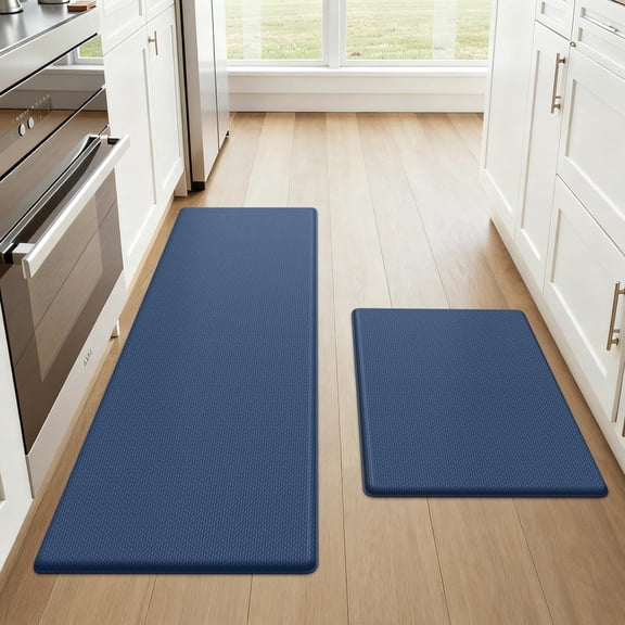 Buganda Kitchen Rugs and Mats, Sets of 2 Non Slip Waterproof kitchen Rugs, Anti Fatigue Kitchen Mats for Floor, 17.3"x48"+17.3"x29", Blue