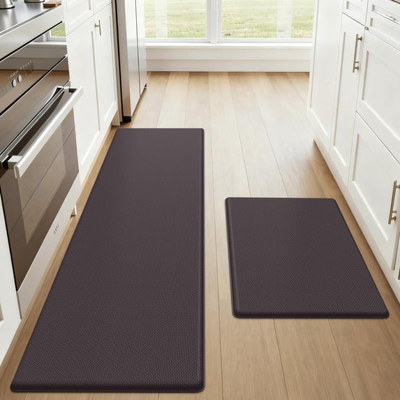Buganda Kitchen Rugs and Mats, Sets of 2 Non Slip Waterproof kitchen Rugs, Anti Fatigue Kitchen Mats for Floor, 17.3"x59"+17.3"x29", Chocolate