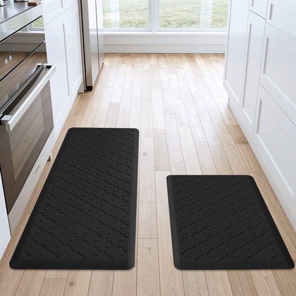 Buganda Kitchen Rugs and Mats, Sets of 2 Runner Rugs, Anti Fatigue Kitchen Rugs, Non Slip Waterproof Floor Mats, 17.3"x48"+17.3"x29", Black