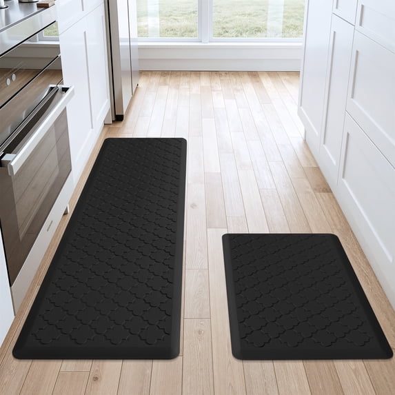 Buganda Kitchen Rugs and Mats, Sets of 2 Runner Rugs, Anti Fatigue Kitchen Rugs, Non Slip Waterproof Floor Mats, 17.3"x59"+17.3"x29", Black