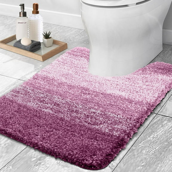 Buganda Luxury U-Shaped Bathroom Rugs, Super Soft and Absorbent Microfiber Toilet Bath Mats, Non-Slip Contour Bathroom Carpets with Rubber Backing, 20X24, Purple