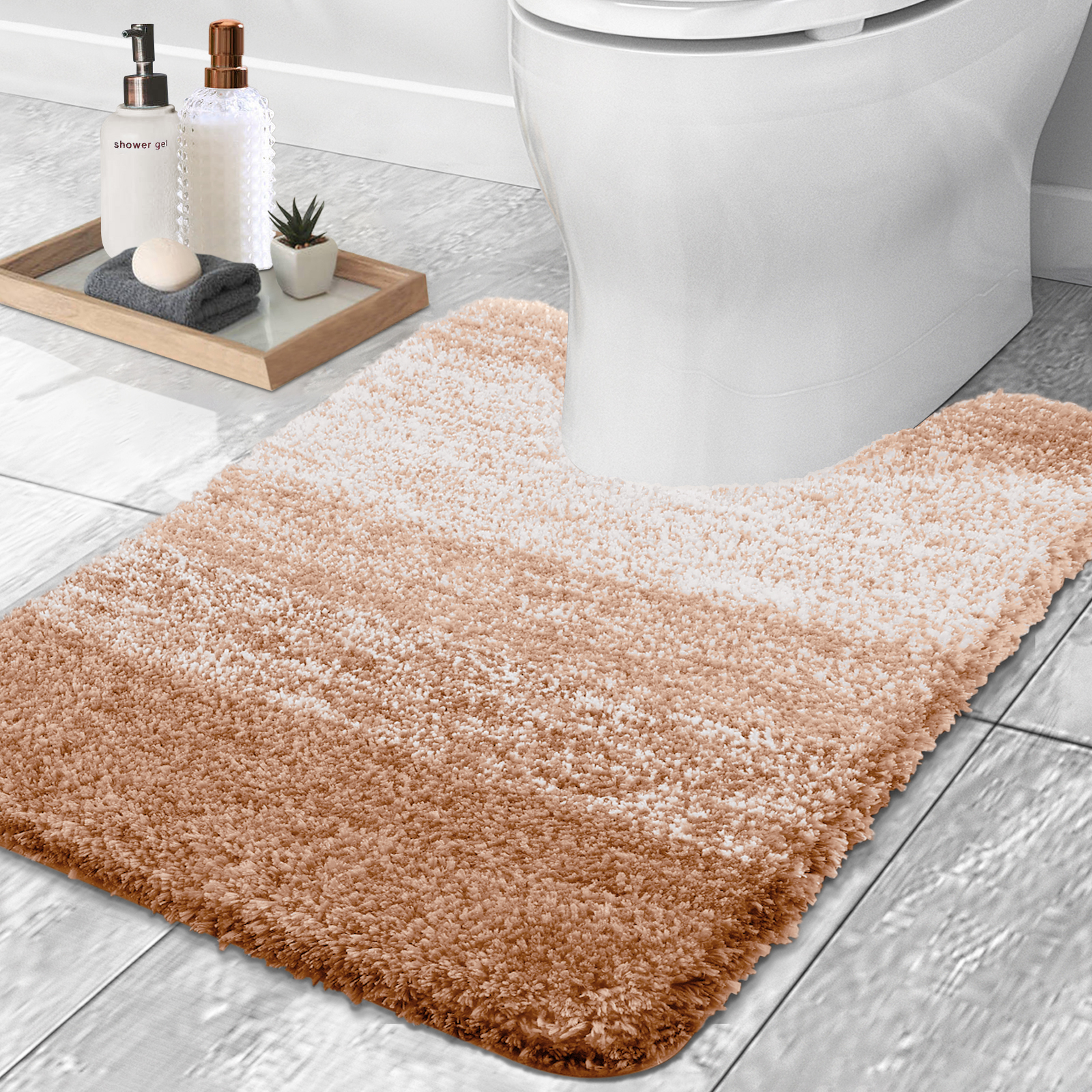 Buganda Luxury U-Shaped Bathroom Rugs, Super Soft and Absorbent Microfiber Toilet Bath Mats, Non-Slip Contour Bathroom Carpets with Rubber Backing, 20X24, Beige - image 1 of 7