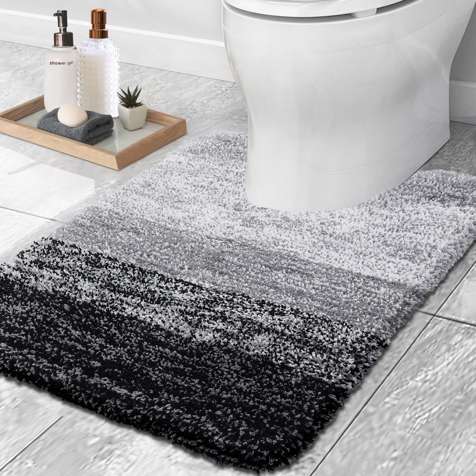 Buganda Luxury U-Shaped Bathroom Rugs, Super Soft and Absorbent Microfiber Toilet Bath Mats, Non-Slip Contour Bathroom Carpets with Rubber Backing, 20X24, Black - image 1 of 7