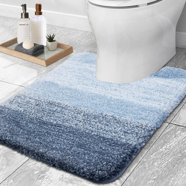 Buganda Luxury U-Shaped Bathroom Rugs, Super Soft and Absorbent Microfiber Toilet Bath Mats, Non-Slip Contour Bathroom Carpets with Rubber Backing, 20X24, Blue