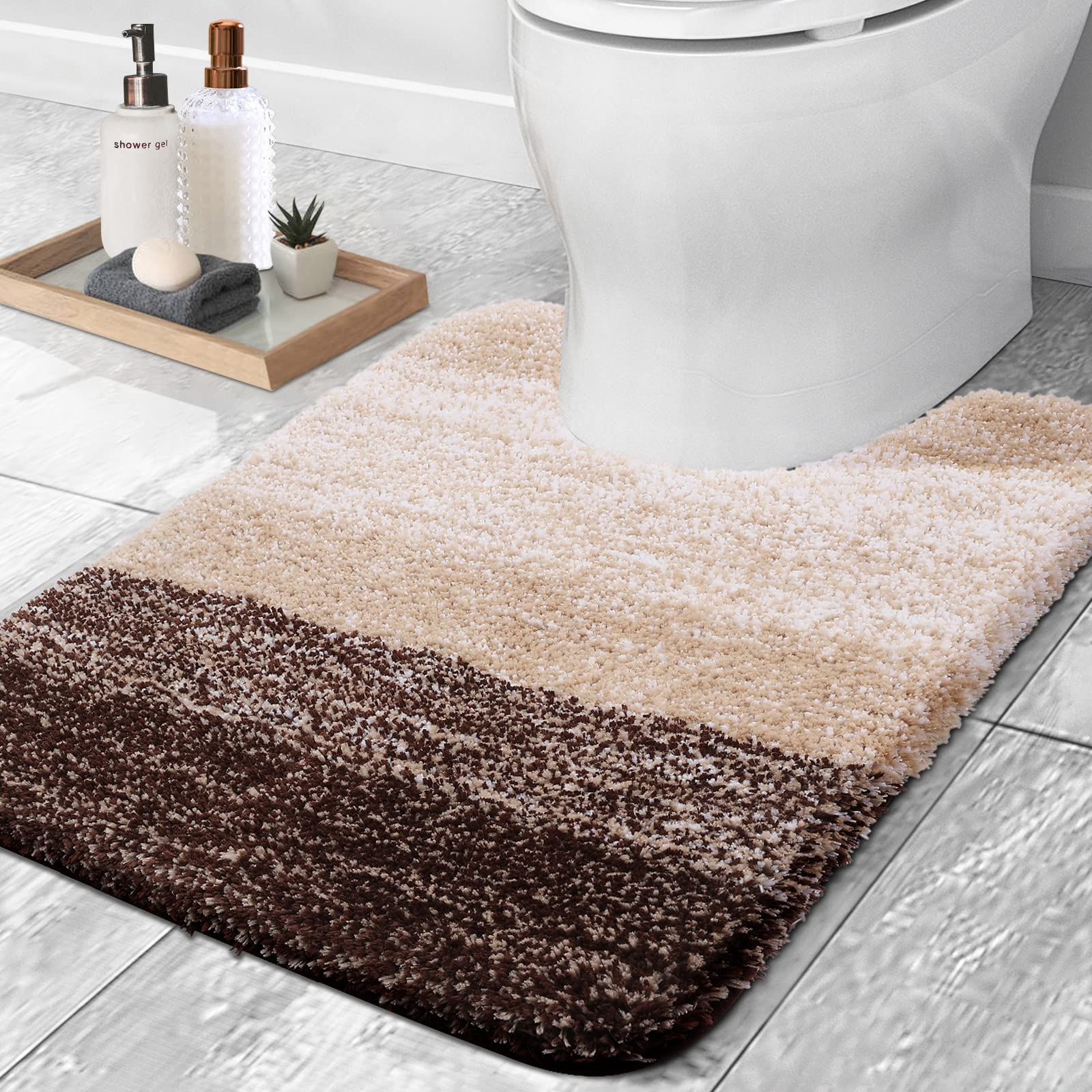 Buganda Luxury U-Shaped Bathroom Rugs, Super Soft and Absorbent Microfiber Toilet Bath Mats, Non-Slip Contour Bathroom Carpets with Rubber Backing, 20X24, Brown - image 1 of 7