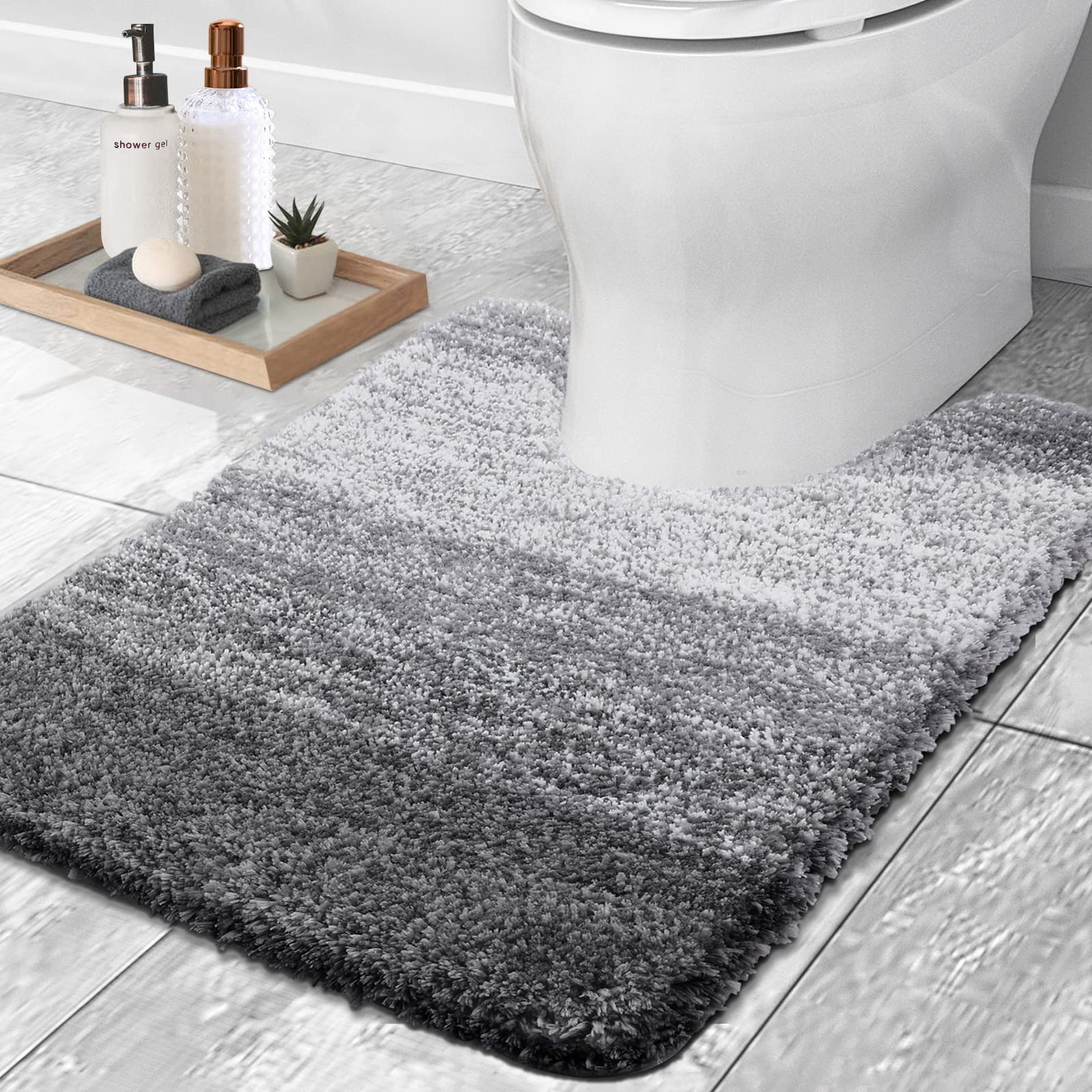 Buganda Luxury U-Shaped Bathroom Rugs, Super Soft and Absorbent Microfiber Toilet Bath Mats, Non-Slip Contour Bathroom Carpets with Rubber Backing, 20X24, Grey - image 1 of 7