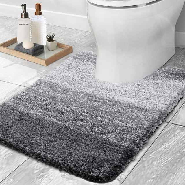 Buganda Luxury U-Shaped Bathroom Rugs, Super Soft and Absorbent Microfiber Toilet Bath Mats, Non-Slip Contour Bathroom Carpets with Rubber Backing, 20X24, Grey