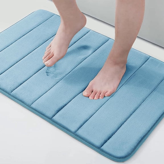 Buganda Memory Foam Bath Mats Soft Absorbent Bathroom Rugs 16" x 24", Blue