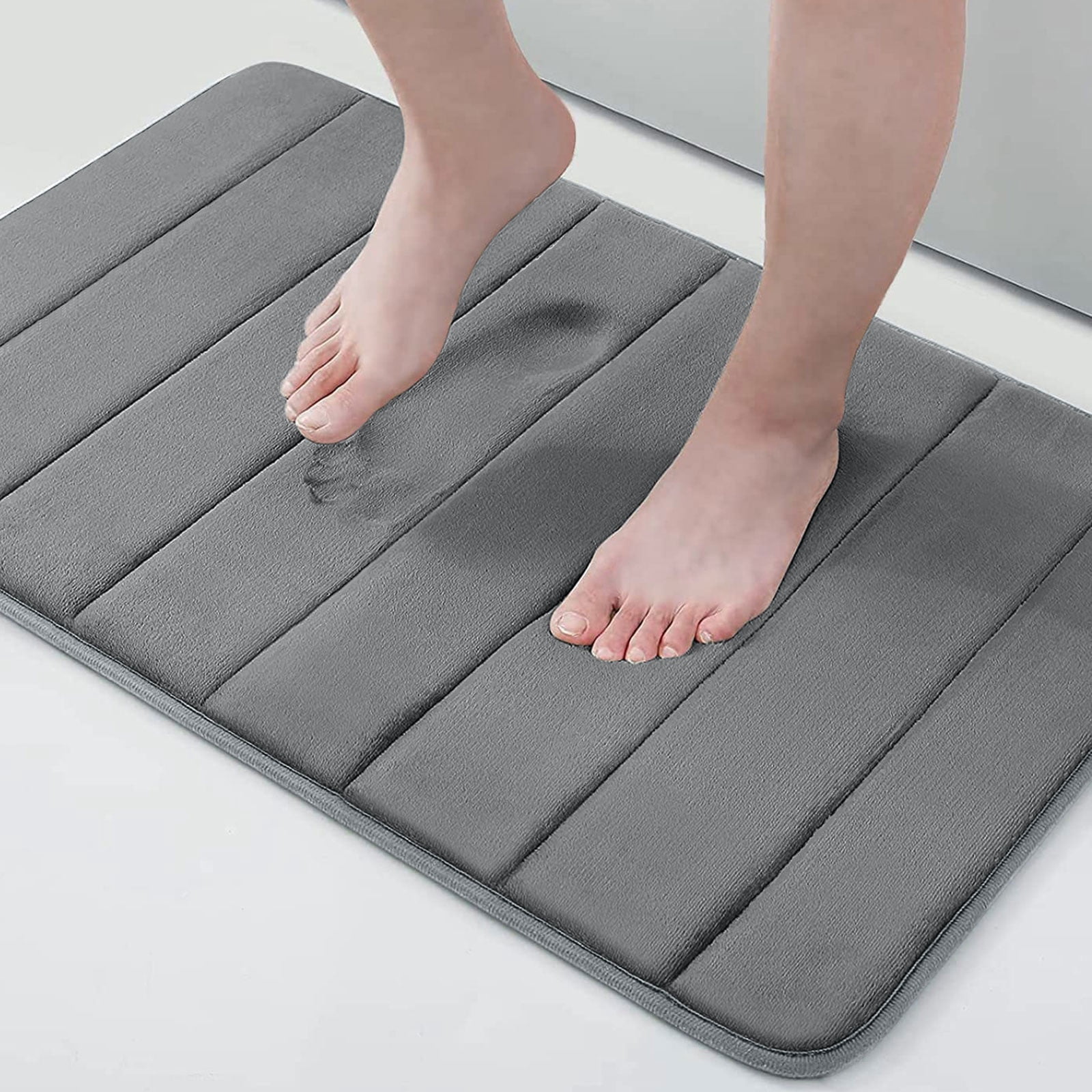 Buganda Memory Foam Bath Mats Soft Absorbent Bathroom Rugs 16" x 24", Grey