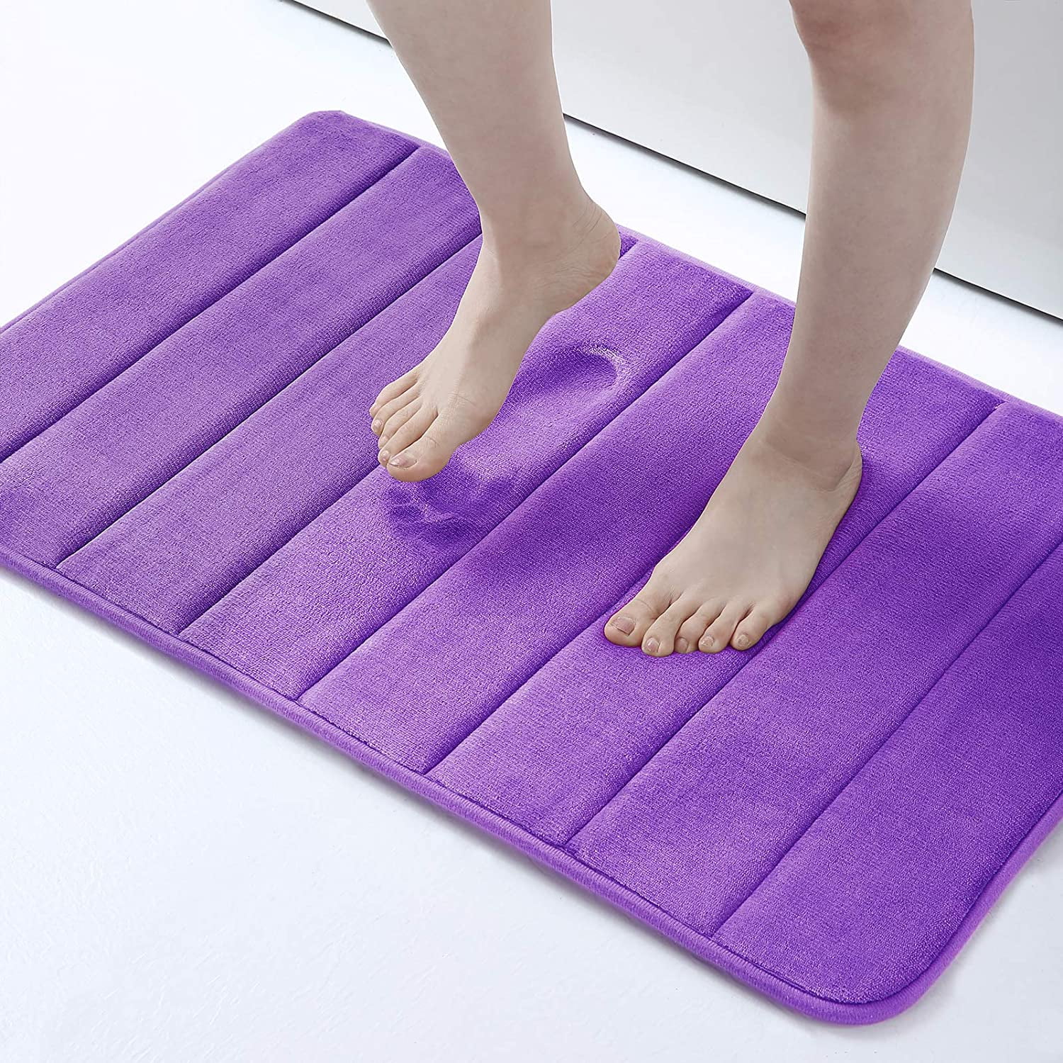 "Buganda Memory Foam Bath Mats, Soft Absorbent Shower Floor Rugs, 16"" x 24"", Purple"
