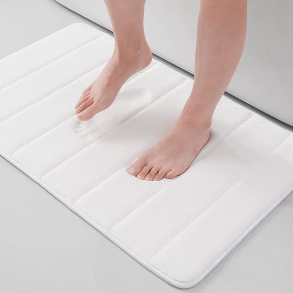 Buganda Memory Foam Bath Mats Soft Absorbent Bathroom Rugs 16" x 24", White