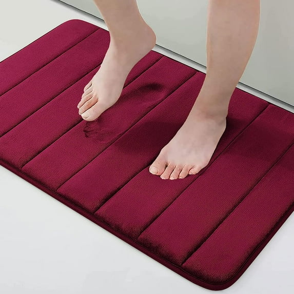 Buganda Memory Foam Bath Mats Soft Absorbent Bathroom Rugs 16" x 24", Wine Red