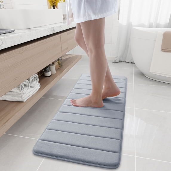 Buganda Memory Foam Bath Mats Soft Absorbent Bathroom Rugs 17" x 47", Grey