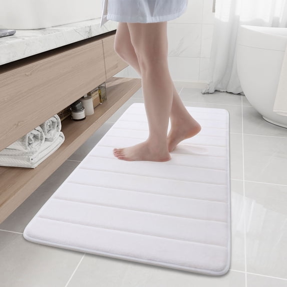 Buganda Memory Foam Bath Mats Soft Absorbent Bathroom Rugs 20" x 47", White