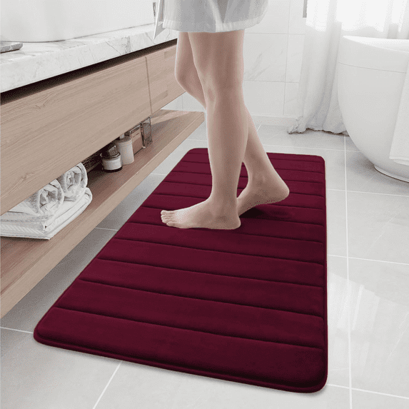 Buganda Memory Foam Bath Mats Soft Absorbent Bathroom Rugs 20" x 47", Wine Red