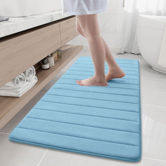 Buganda Memory Foam Bath Mats Soft Absorbent Bathroom Rugs 24" x 60", Blue