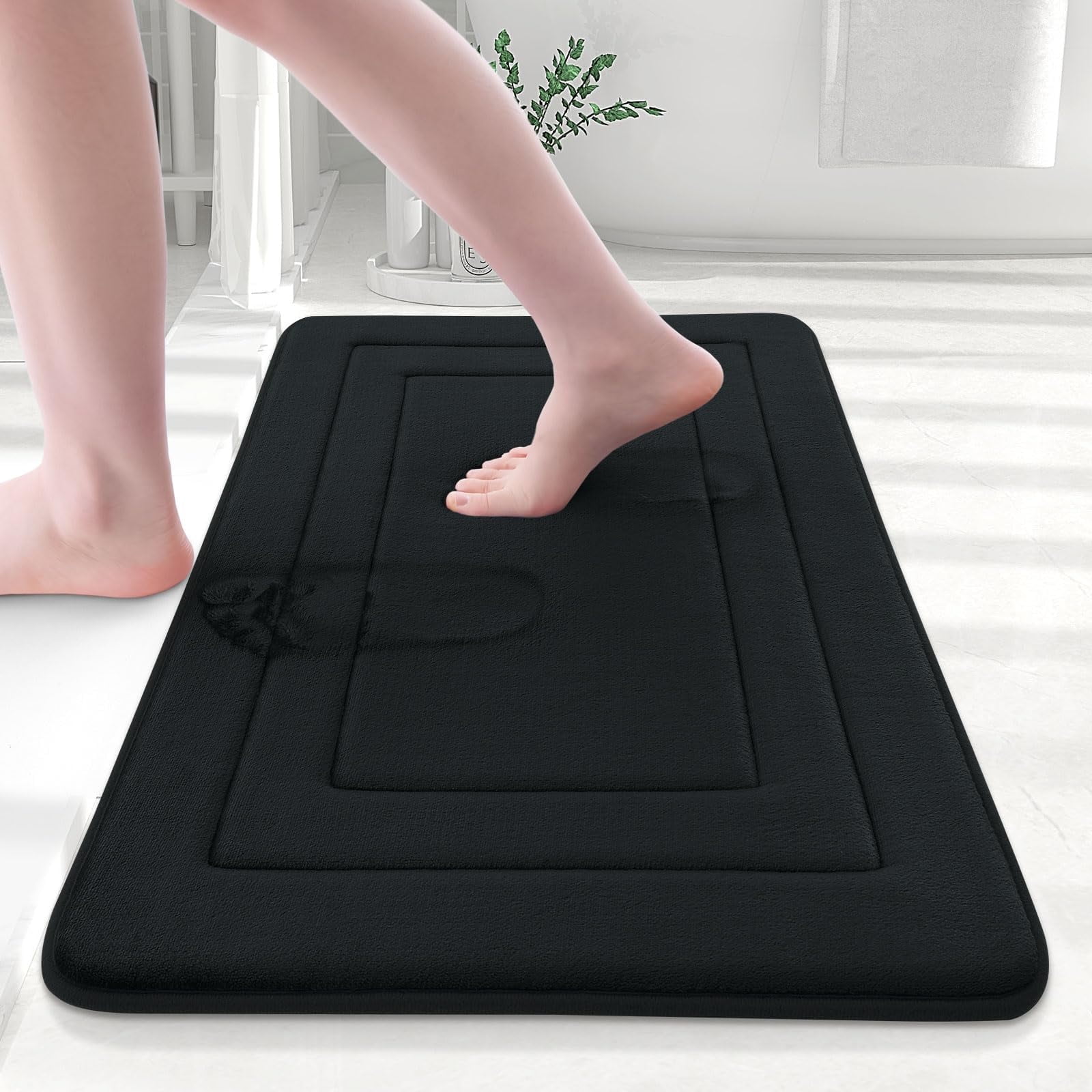 Black Memory Foam Bath Mat with Non-Slip Backing, 16" x 24"