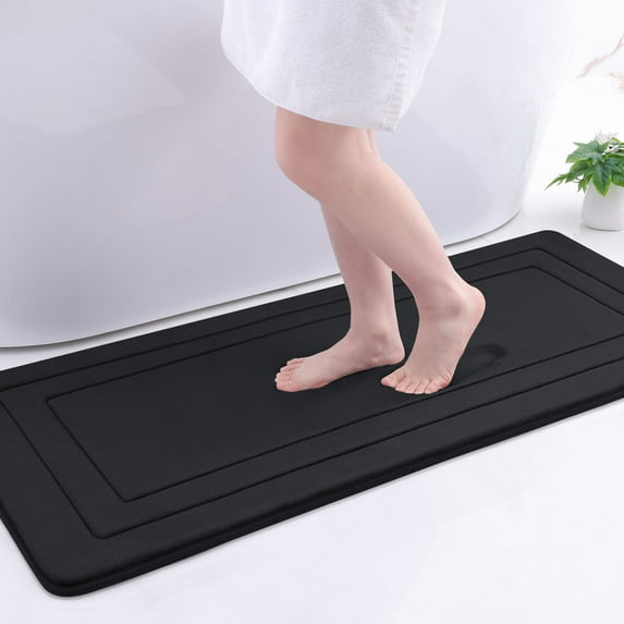Buganda Memory Foam Bathroom Rug, Soft and Absorbent Bath Mat, Comfortable Bath Rug Carpet for Bathroom Floor Black 47x17