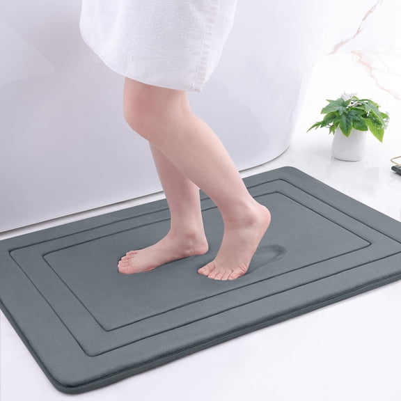 Buganda Memory Foam Bathroom Rug, Soft and Absorbent Bath Mat, Comfortable Bath Rug Carpet for Bathroom Floor Dark Grey 36x24