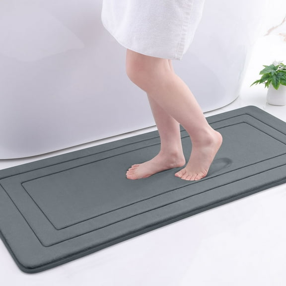 Buganda Memory Foam Bathroom Rug, Soft and Absorbent Bath Mat, Comfortable Bath Rug Carpet for Bathroom Floor Dark Grey 47x17