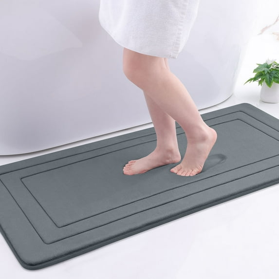 Buganda Memory Foam Bathroom Rug, Soft and Absorbent Bath Mat, Comfortable Bath Rug Carpet for Bathroom Floor Dark Grey 47x20