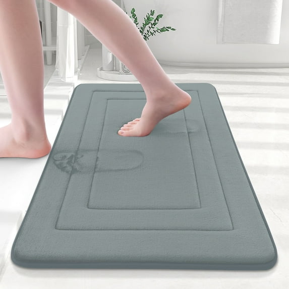 Buganda Memory Foam Bathroom Rug, Soft and Absorbent Bath Mat, Comfortable Bath Rug Carpet for Bathroom Floor Grey 24x16