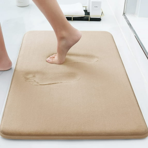 Buganda Memory Foam Bathroom Rugs, Absorbent Non-Slip Bath Mat for Bathroom, Soft Washable Bath Rug, 16"×24", Beige
