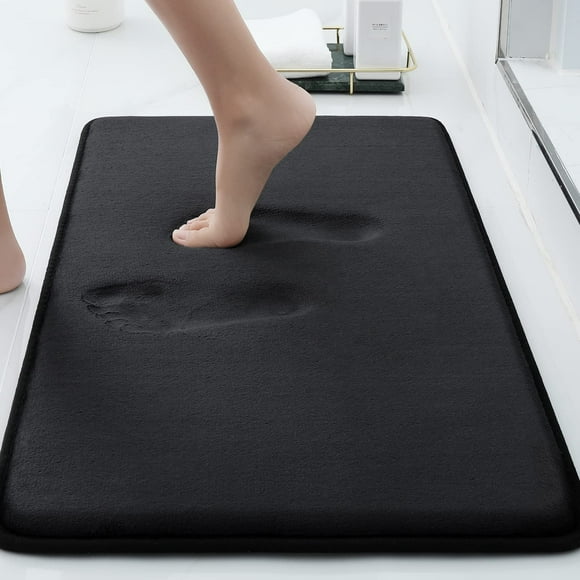 Buganda Memory Foam Bathroom Rugs, Absorbent Non-Slip Bath Mat for Bathroom, Soft Washable Bath Rug, 16"×24", Black