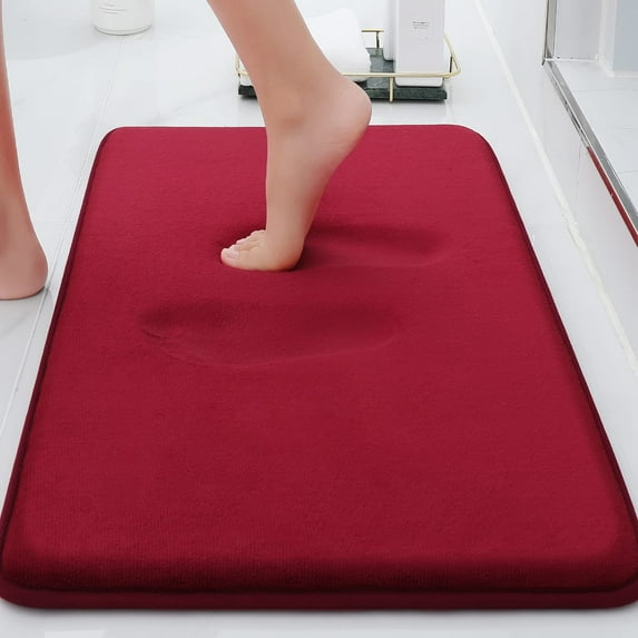 Buganda Memory Foam Bathroom Rugs, Absorbent Non-Slip Bath Mat for Bathroom, Soft Washable Bath Rug, 16"×24", Wine Red