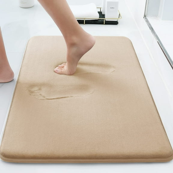 Buganda Memory Foam Bathroom Rugs, Absorbent Non-Slip Bath Mat for Bathroom, Soft Washable Bath Rug, 20"×32", Beige