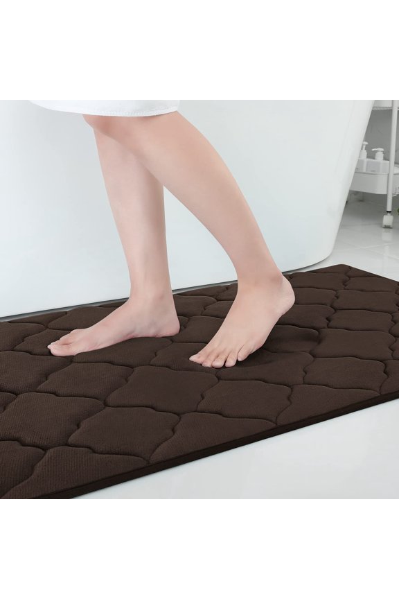 Memory Foam Bathroom Rugs, Large Size Ultra Soft and Absorbent Bath Mat, Thick Bath Rug Runner for Bathroom Floor, 47x24, Brown