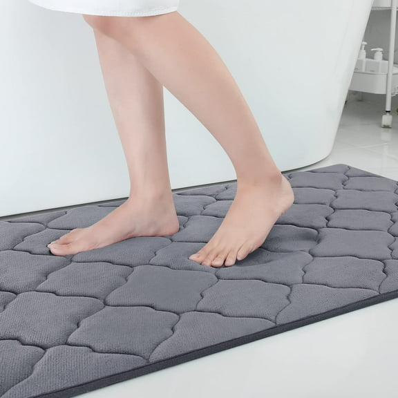 Buganda Memory Foam Bathroom Rugs, Large Size Ultra Soft and Absorbent Bath Mat, Thick Bath Rug Runner for Bathroom Floor, 47x24, Dark Grey