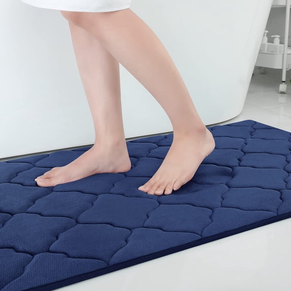 Buganda Memory Foam Bathroom Rugs, Large Size Ultra Soft and Absorbent Bath Mat, Thick Bath Rug Runner for Bathroom Floor, 47x24, Navy Blue