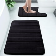 Buganda Memory Foam Bathroom Rugs Sets 2, 24"x16" Bath Mats and 24"x20" U-Shaped Toilet Rugs, Soft Non Slip Absorbent Bath Rugs, Black